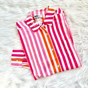 NWOT Beach Riot White Orange Pink Striped Alexa oversized Cotton Coverup Shirt